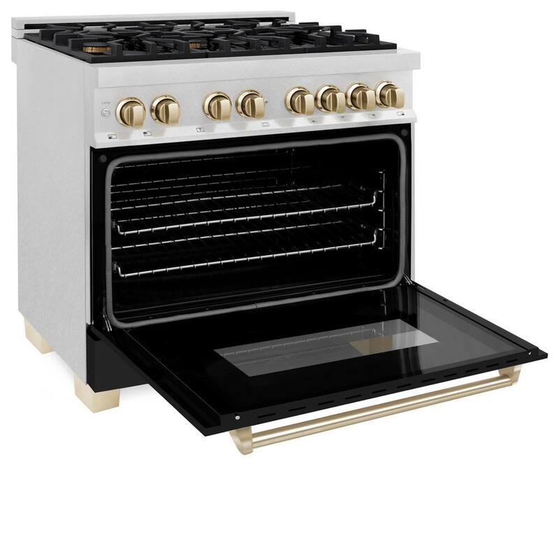 6-Burner Dual Fuel Range with Black Matte Door in Stainless Steel and Polished Gold M908