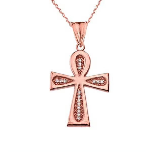 14K Rose Gold Ankh Cross Pendant Necklace L98890
