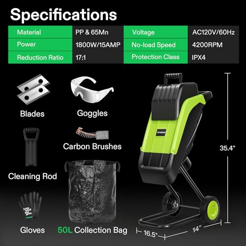15-Amp Electric Wood Chipper Shredder with 50L Collection Bag I603