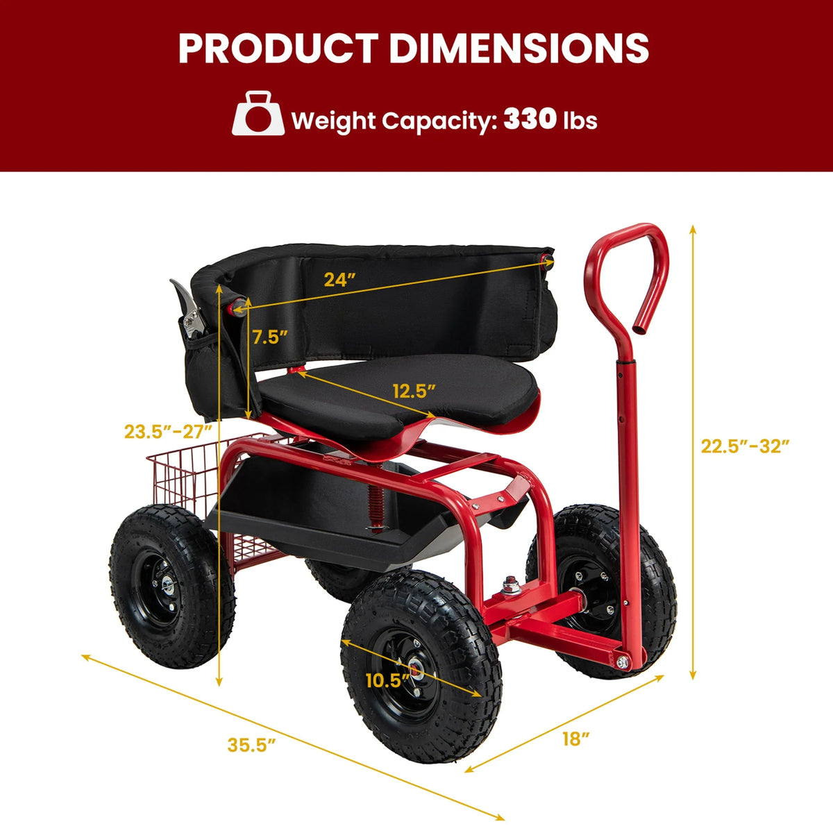 Rolling Garden Cart with Swivel Seat & Tool Storage N77114