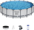 18 Foot x 48 Inch Round Metal Frame Above Ground Swimming Pool Set with Filter Pump, Ladder, and Cover P2824