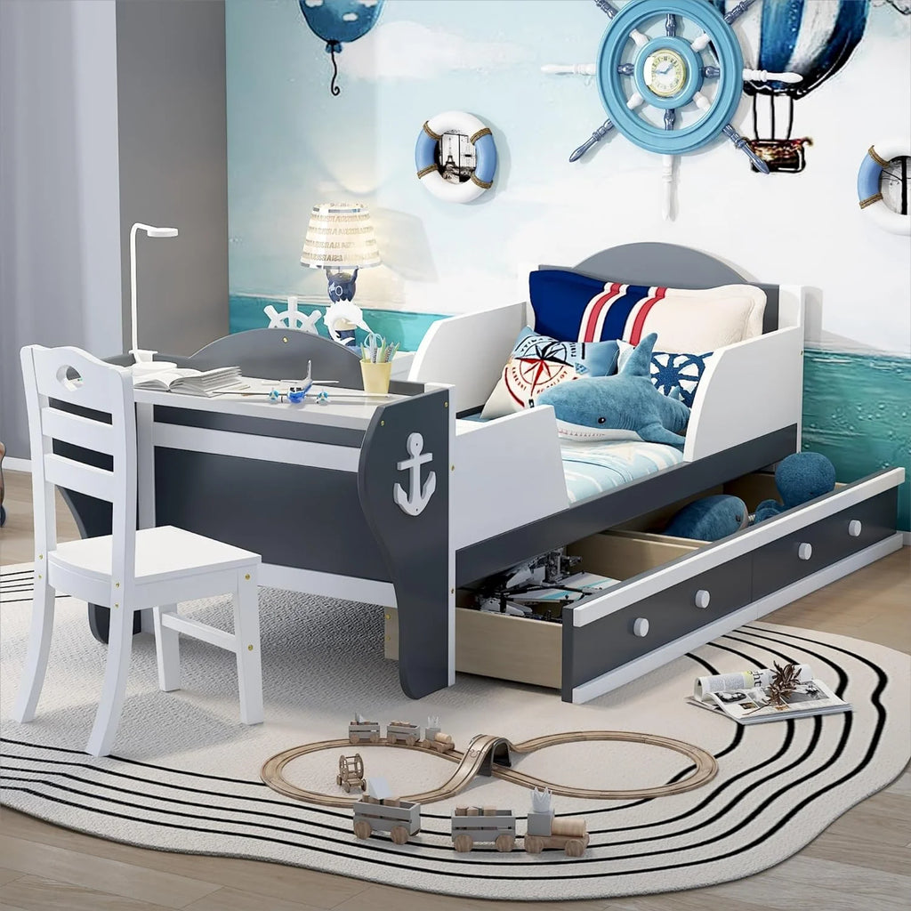 Boat-Shaped Platform Bed Frame with Two Drawers S928793