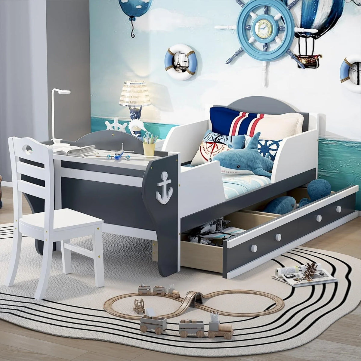 Boat-Shaped Platform Bed Frame with Two Drawers S928793