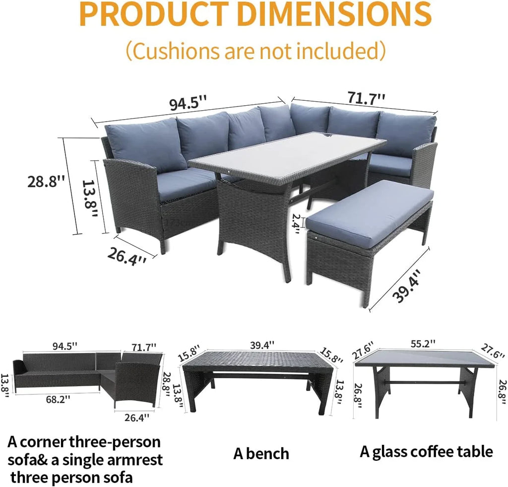 4-Piece Outdoor Patio Sofa Furniture Set with Tempered Glass Table X163