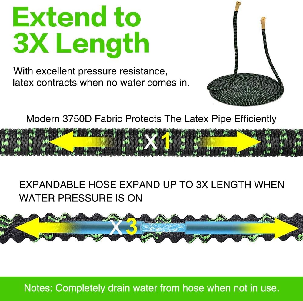 75 FT 3/4" Solid Brass Connectors 10 Function Spray Hose Nozzle 3-Layers Latex Collapsible Hose Pack of 2 V23762