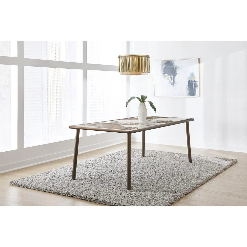 Stone Top Dining Table with Bronze Metal Base Q6625